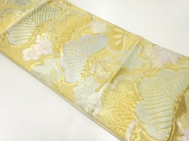JAPANESE KIMONO / ANTIQUE FUKURO OBI / SILK / WOVEN PINE & UME